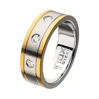 Inox Mens Jewelry 8MM 1/10 CT. T.W. Natural White Diamond Stainless Steel Hypoallergenic Wedding Band