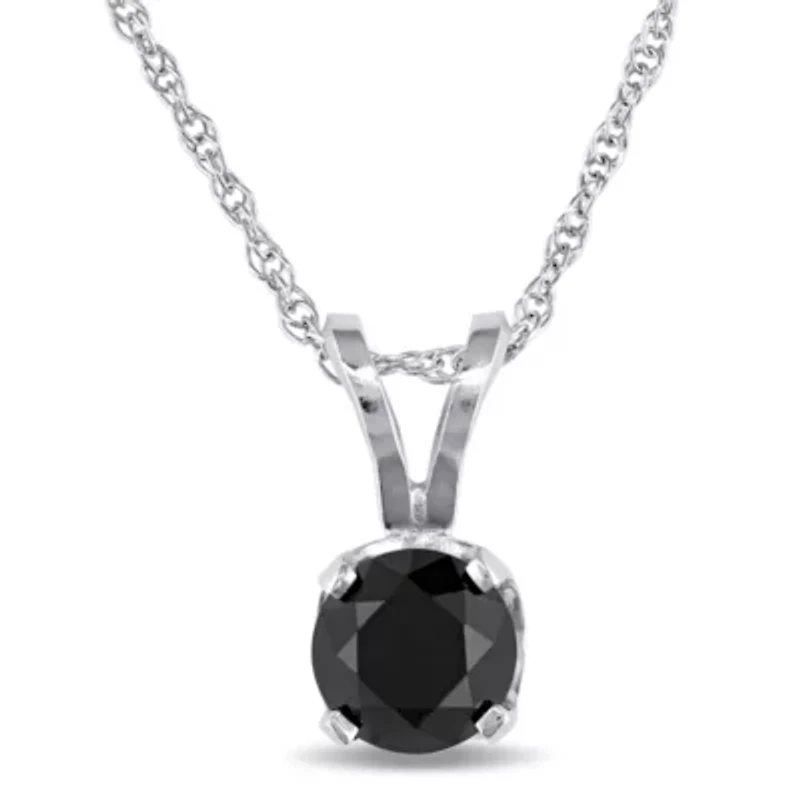 Womens 1/2 CT. Natural Black Diamond 10K White Gold Round 17 Inch Pendant Necklace