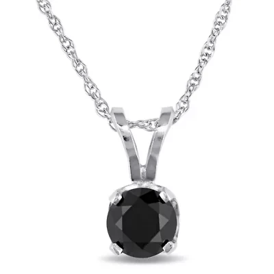 Womens 1/2 CT. Natural Black Diamond 10K White Gold Round 17 Inch Pendant Necklace