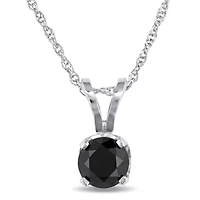Womens 1/2 CT. Natural Black Diamond 10K White Gold Round 17 Inch Pendant Necklace