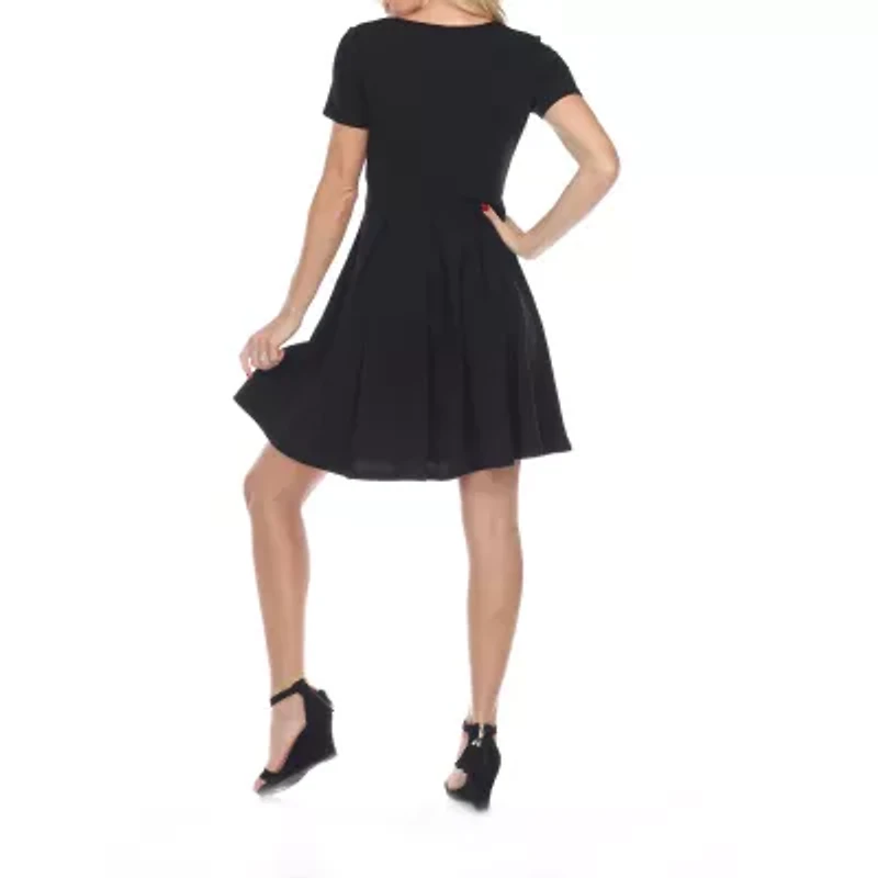 White Mark Meghan Womens Short Sleeve Fit + Flare Dress