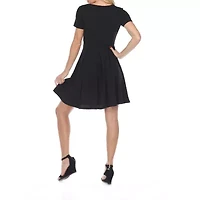 White Mark Meghan Womens Short Sleeve Fit + Flare Dress