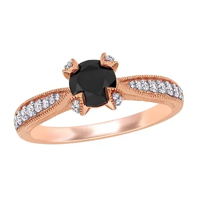 Midnight Black Womens 1 1/ CT. T.W. Natural Diamond 14K Rose Gold Round Engagement Ring