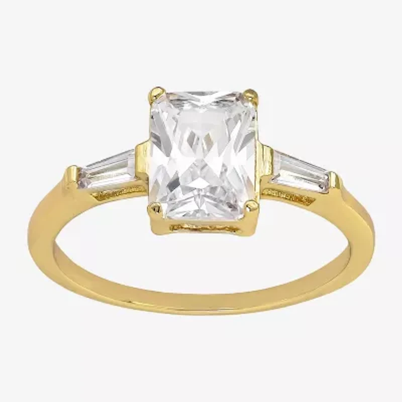 Sparkle Allure Womens Cubic Zirconia 14K Gold Over Brass Rectangular Engagement Ring