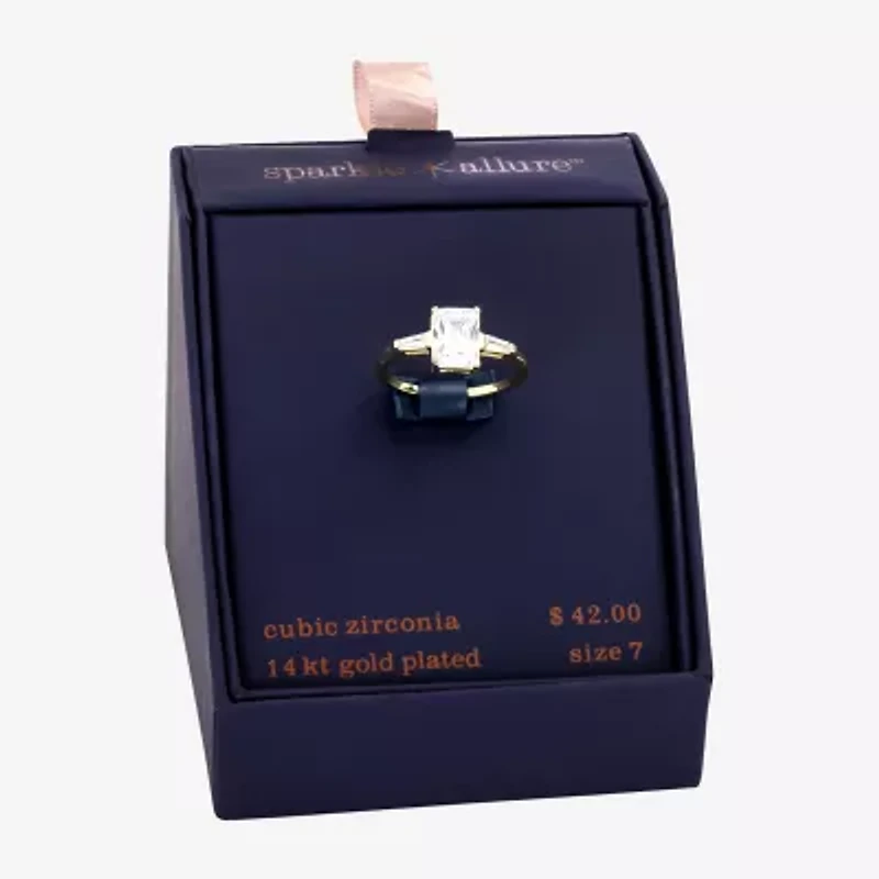 Sparkle Allure Womens Cubic Zirconia 14K Gold Over Brass Rectangular Engagement Ring