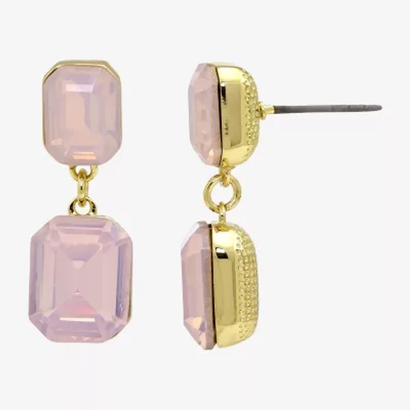 Sparkle Allure Womens Pink Crystal 14K Gold Over Brass Drop Earrings