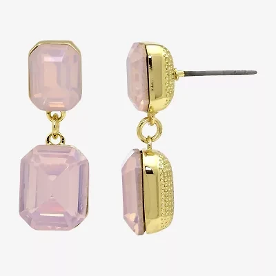 Sparkle Allure Womens Pink Crystal 14K Gold Over Brass Drop Earrings