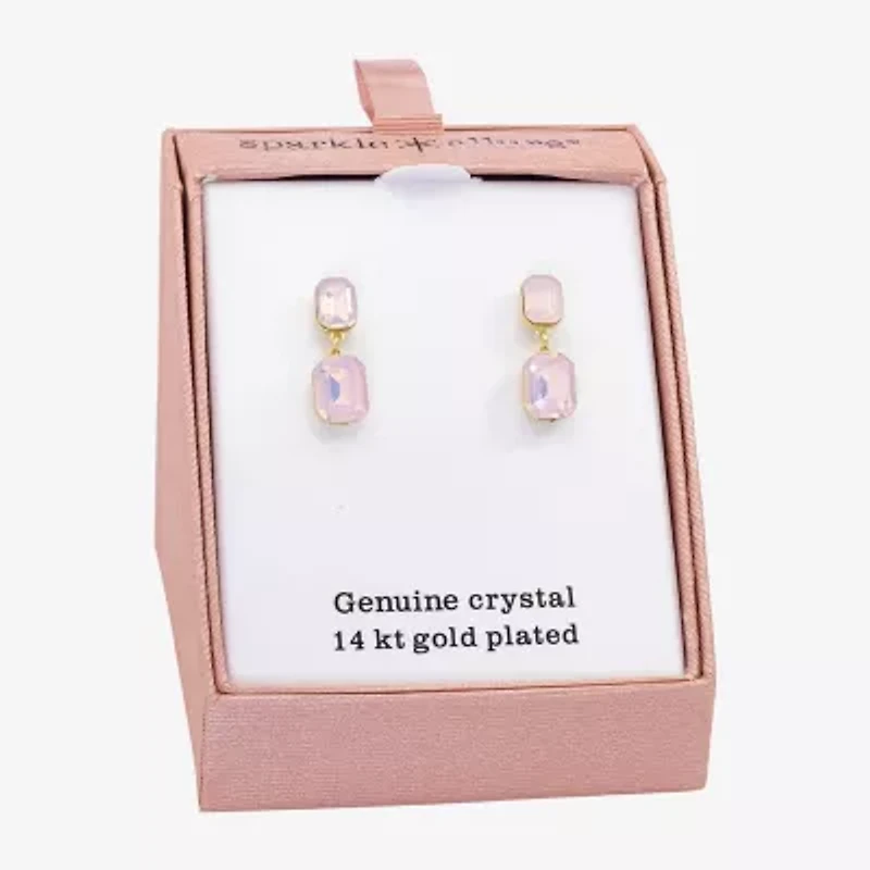 Sparkle Allure Womens Pink Crystal 14K Gold Over Brass Drop Earrings