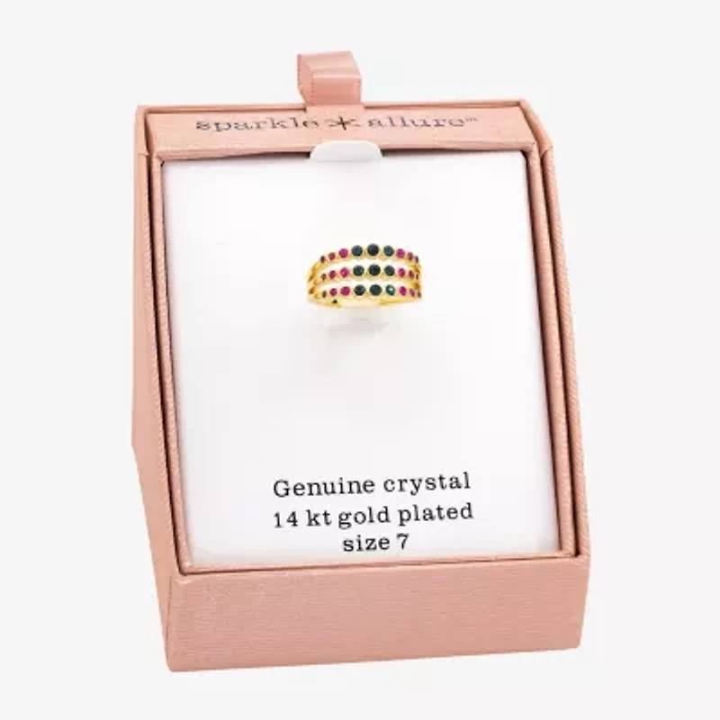 Sparkle Allure Womens 3MM Multi Color Crystal 14K Gold Over Brass Band