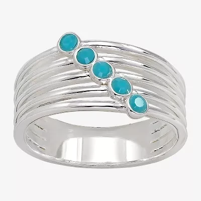 Sparkle Allure Womens 3.5MM Blue Crystal Pure Silver Over Brass Band
