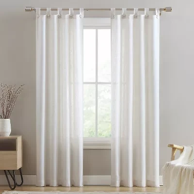 Beatrice Home Fashions Monroe Button Linen Blend Tab Top Light-Filtering Set of 2 Curtain Panel