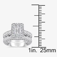 (I / I1) Womens 4 CT. T.W. Lab Grown White Diamond 10K Gold Side Stone Halo Bridal Set