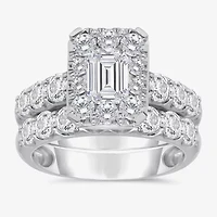 (I / I1) Womens 4 CT. T.W. Lab Grown White Diamond 10K Gold Side Stone Halo Bridal Set