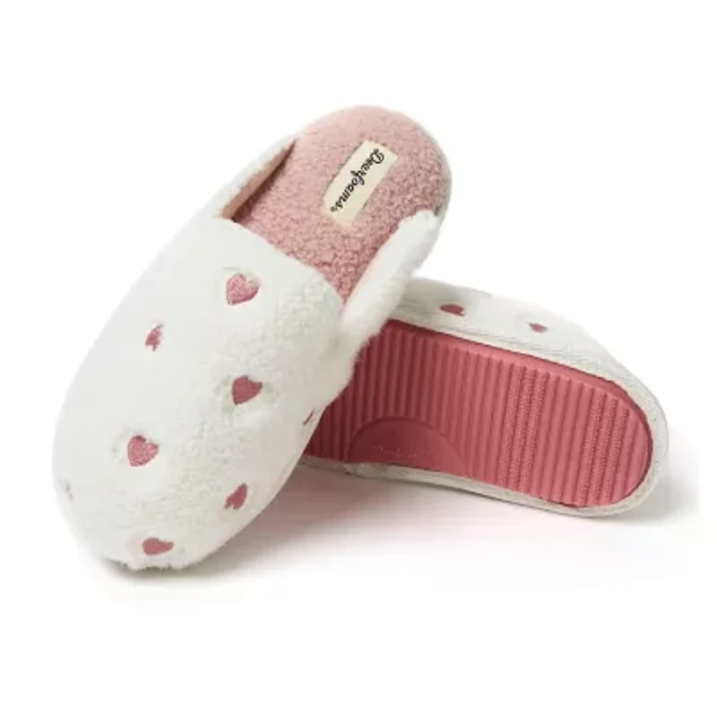 Dearfoams Teddy Heart Scuff Womens Memory Foam Slip-On Slippers
