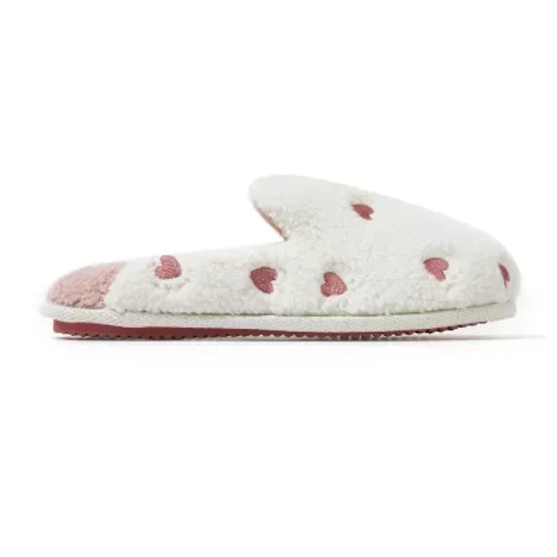 Dearfoams Teddy Heart Scuff Womens Memory Foam Slip-On Slippers