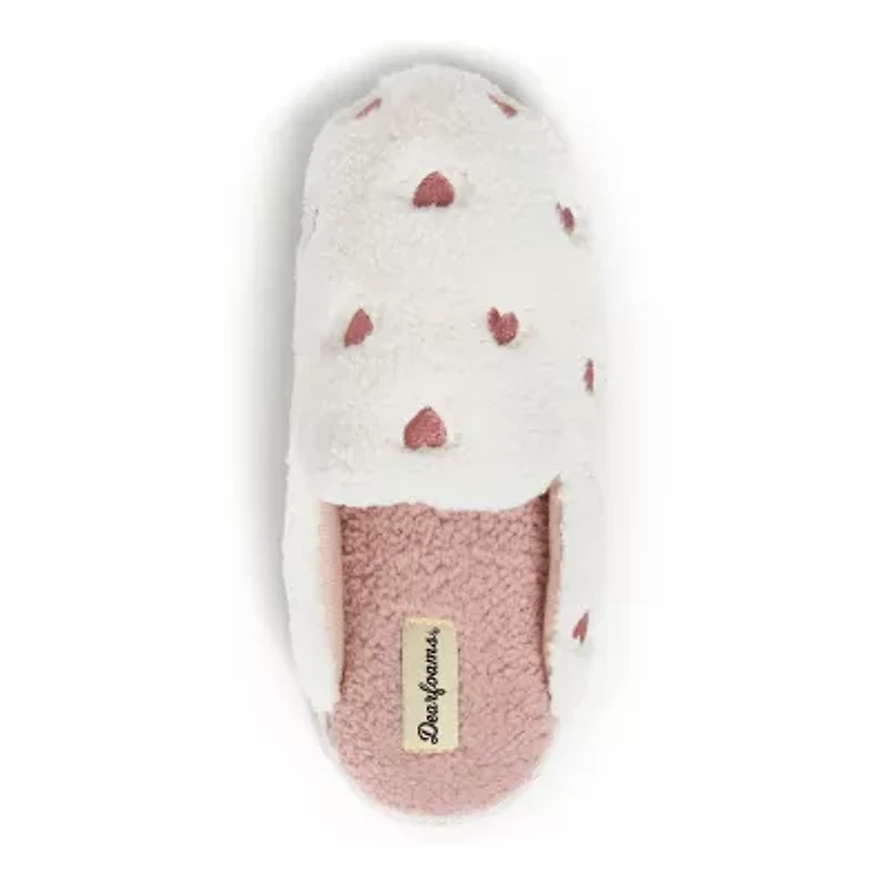 Dearfoams Teddy Heart Scuff Womens Memory Foam Slip-On Slippers