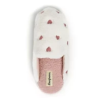 Dearfoams Teddy Heart Scuff Womens Memory Foam Slip-On Slippers
