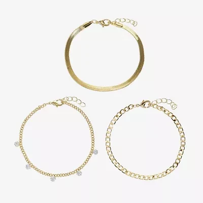 Womens 3-pc. Cubic Zirconia 14K Gold Over Brass Bracelet Set