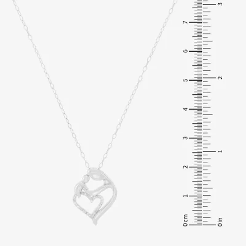 Limited Quantities! Mother And Child Womens 1/10 CT. T.W. Natural White Diamond Sterling Silver Heart 18 Inch Pendant Necklace