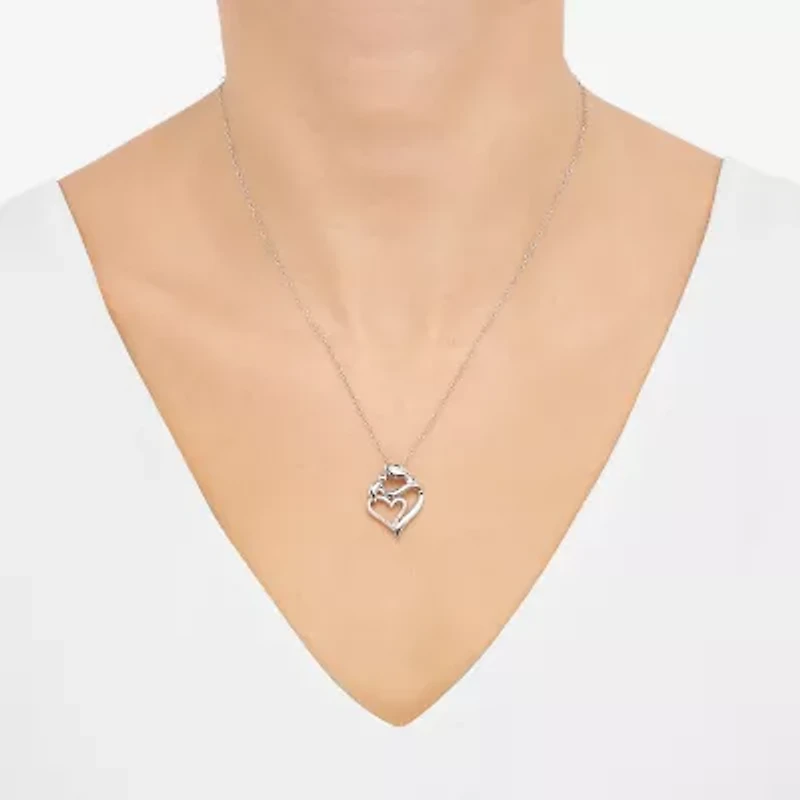 Limited Quantities! Mother And Child Womens 1/10 CT. T.W. Natural White Diamond Sterling Silver Heart 18 Inch Pendant Necklace