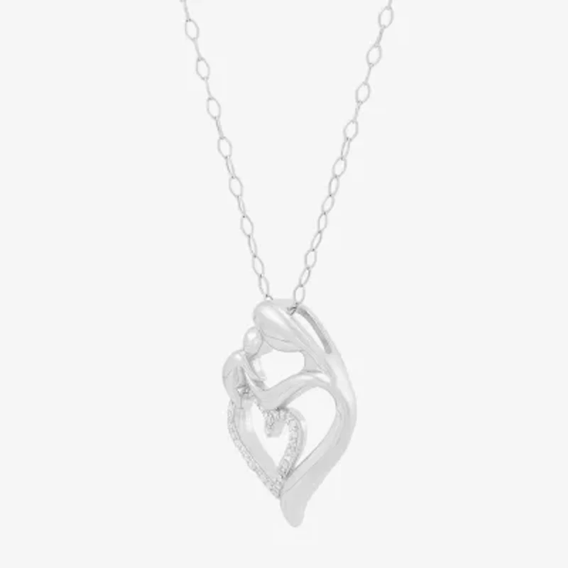 Limited Quantities! Mother And Child Womens 1/10 CT. T.W. Natural White Diamond Sterling Silver Heart 18 Inch Pendant Necklace