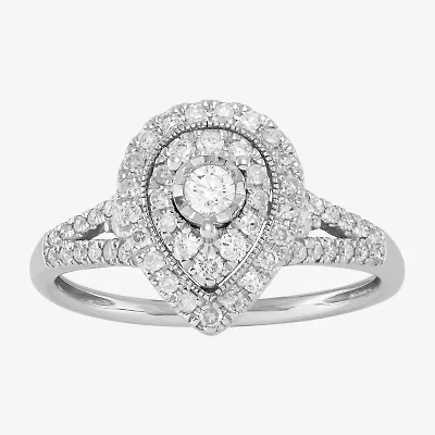 Limited Quantities! Womens 1/2 CT. T.W. Natural White Diamond 10K White Gold Pear Halo Engagement Ring