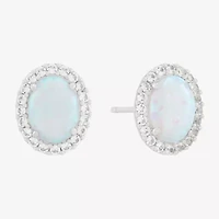 Limited Quantities! Lab Created White Opal Sterling Silver 10.3mm Oval Stud Earrings