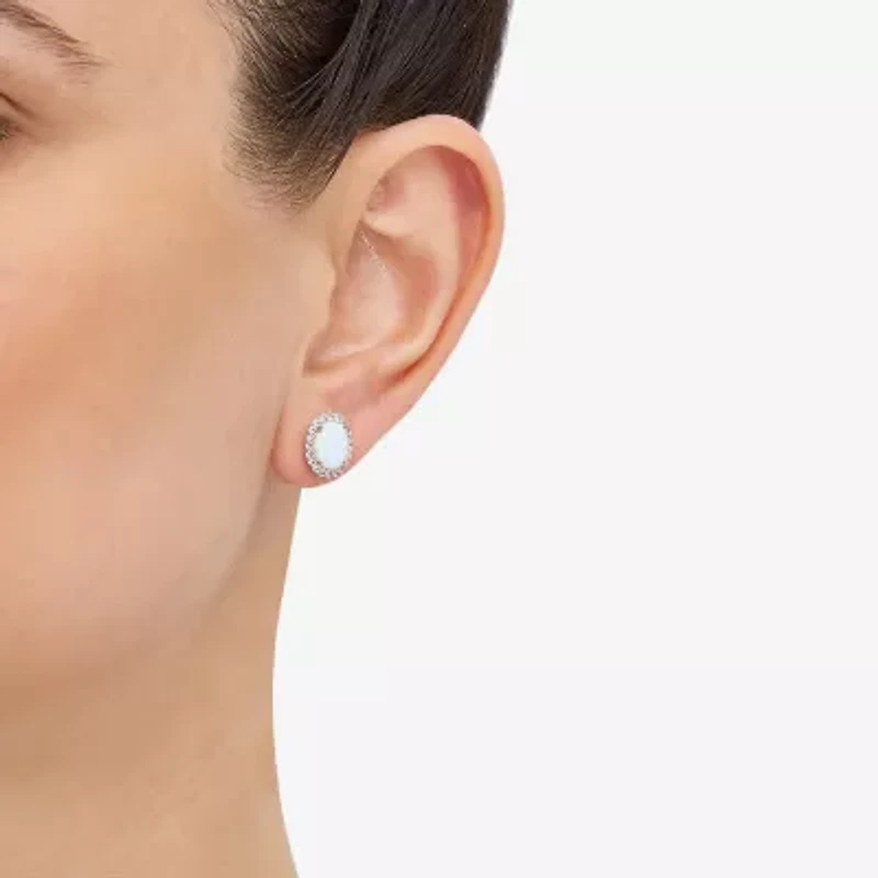 Limited Quantities! Lab Created White Opal Sterling Silver 10.3mm Oval Stud Earrings