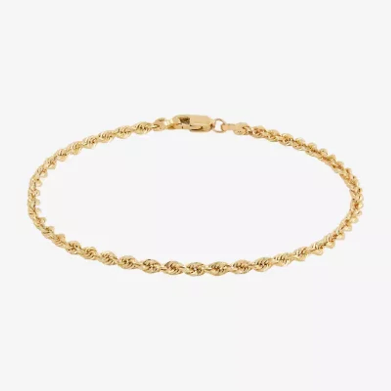Womens 14K Gold Inch Hollow Rope Chain Bracelet