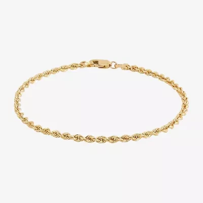 Womens 14K Gold Inch Hollow Rope Chain Bracelet