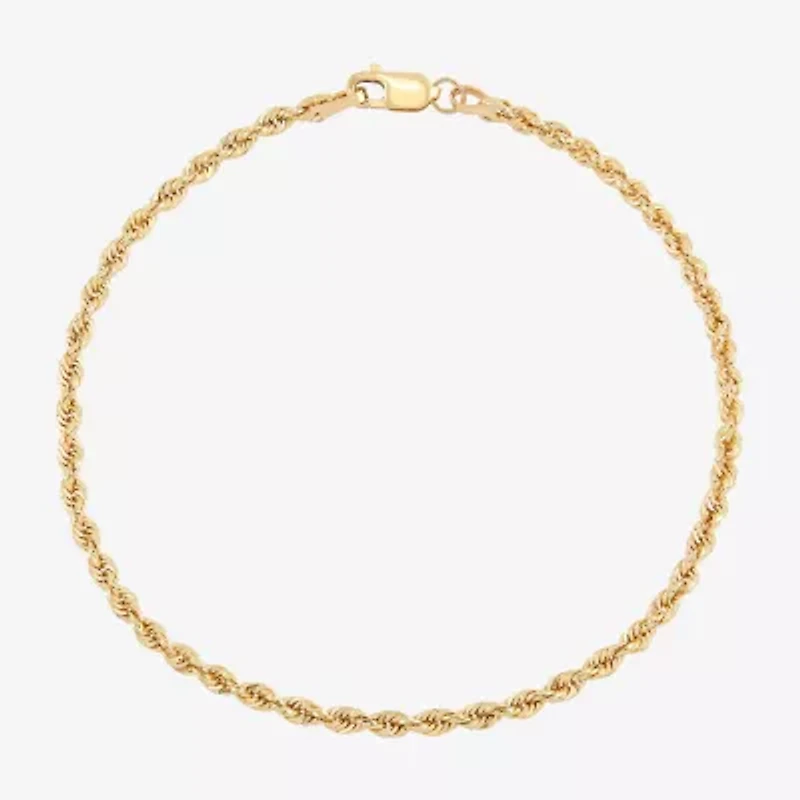 Womens 14K Gold Inch Hollow Rope Chain Bracelet