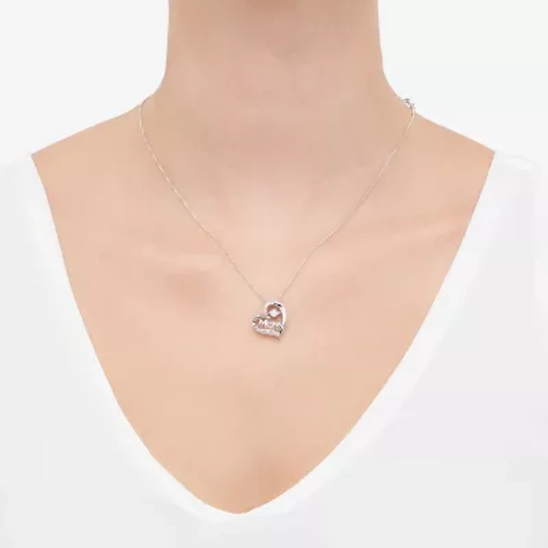 1/10 CT. T.W. Diamond Mom Heart Sterling Silver Pendant Necklace