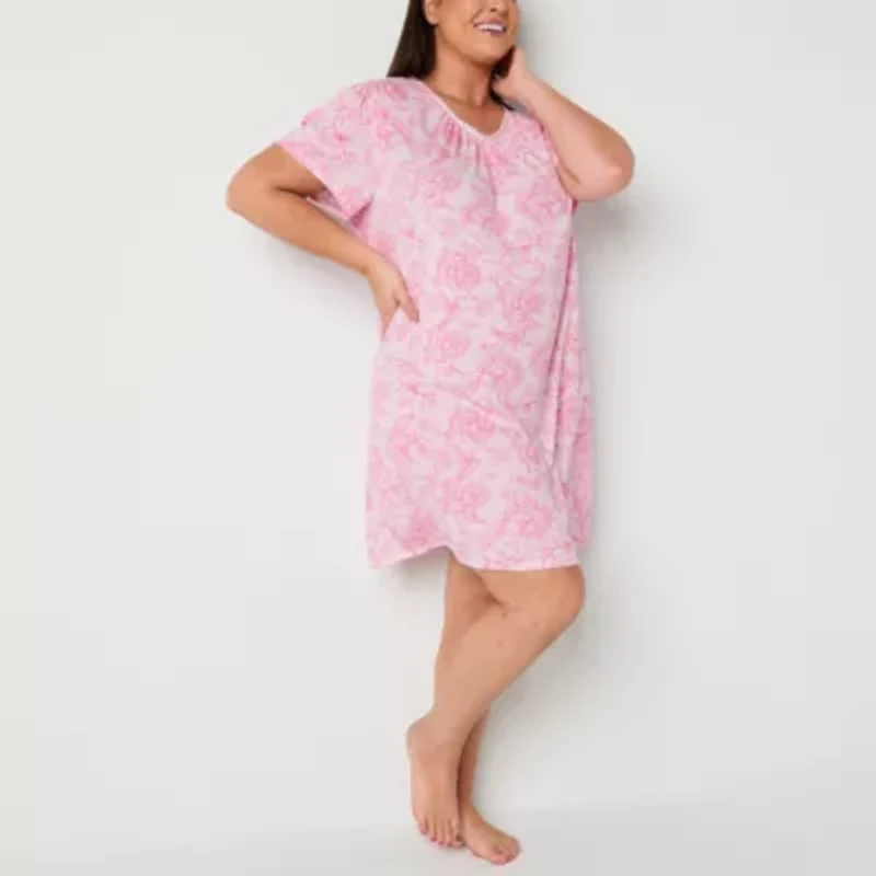 Adonna Womens Plus Short Sleeve Round Neck Nightgown
