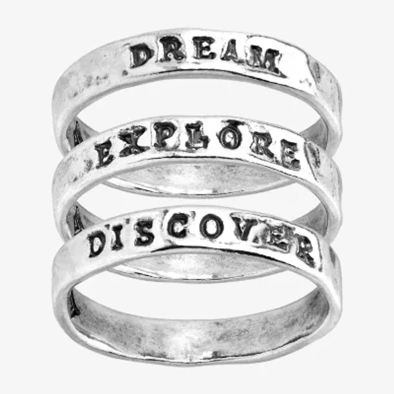 Limited Quantities! Dream; Explore; Discover Womens Sterling Silver Ring Set