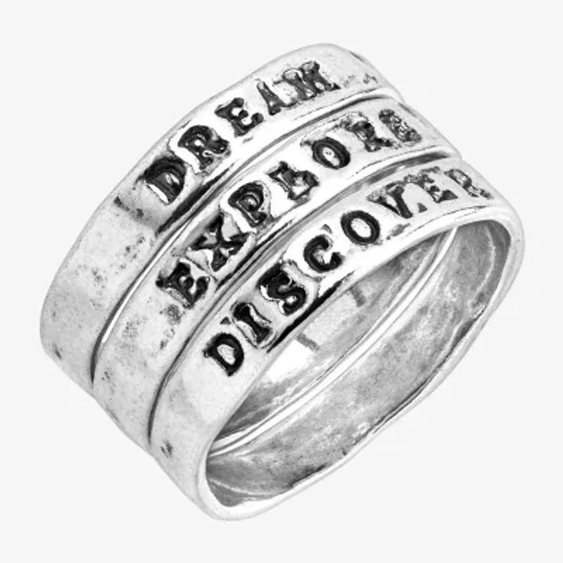 Limited Quantities! Dream; Explore; Discover Womens Sterling Silver Ring Set