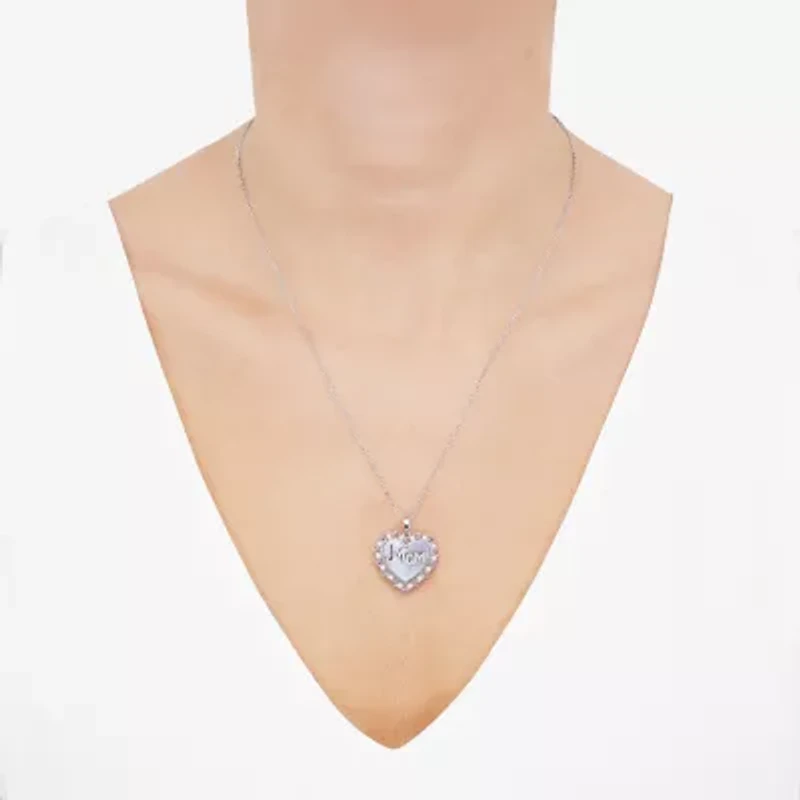 Limited Quantities! "Mom" Womens Lab Created Multi Color Crystal Sterling Silver Heart 20 Inch Pendant Necklace