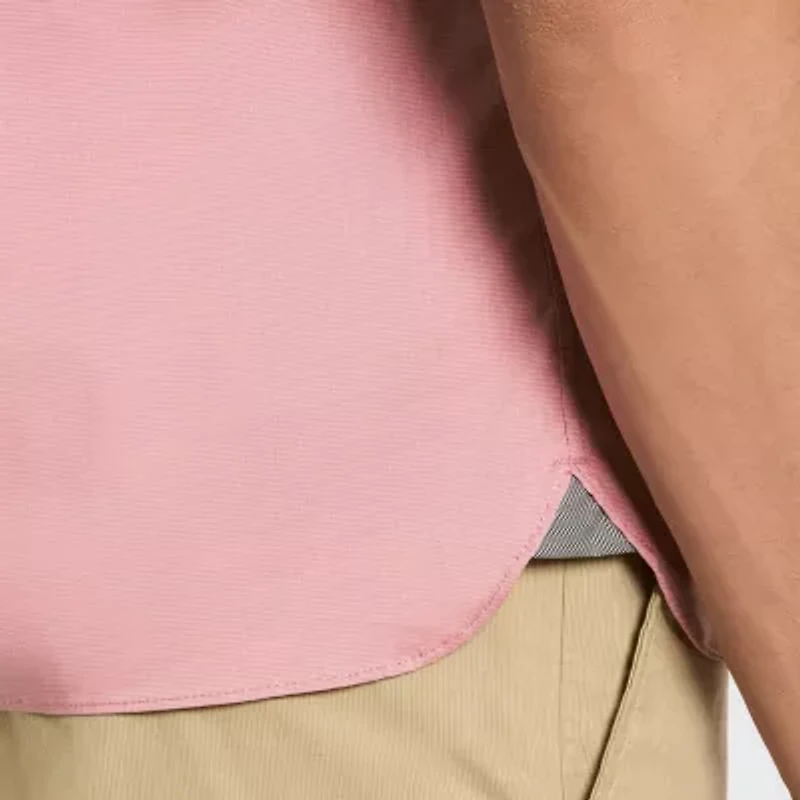 Van Heusen Everyday Defense Stain Shield Mens Short Sleeve Slim Fit Stretch Fabric Wrinkle Free Button-Down Shirt