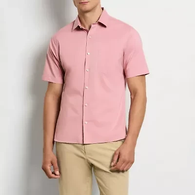 Van Heusen Everyday Defense Stain Shield Mens Short Sleeve Slim Fit Stretch Fabric Wrinkle Free Button-Down Shirt