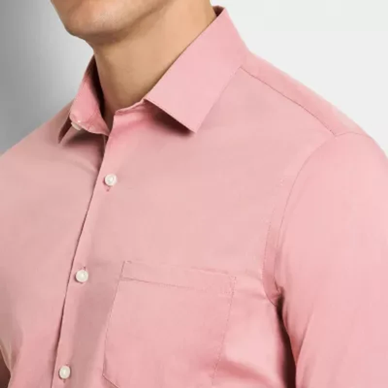 Van Heusen Everyday Defense Stain Shield Mens Short Sleeve Slim Fit Stretch Fabric Wrinkle Free Button-Down Shirt