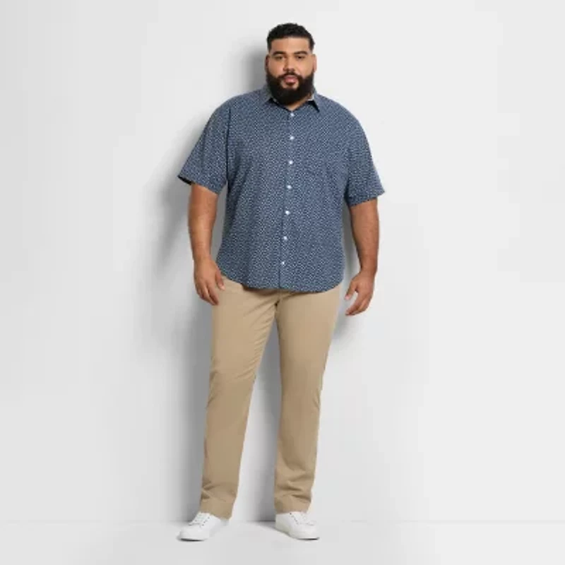 Van Heusen Stain Shield Mens Short Sleeve Regular Fit Stretch Fabric Wrinkle Free Big and Tall Button-Down Shirt
