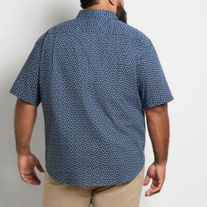 Van Heusen Stain Shield Mens Short Sleeve Regular Fit Stretch Fabric Wrinkle Free Big and Tall Button-Down Shirt