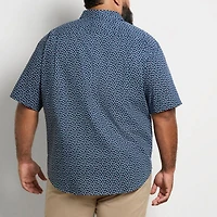Van Heusen Stain Shield Mens Short Sleeve Regular Fit Stretch Fabric Wrinkle Free Big and Tall Button-Down Shirt