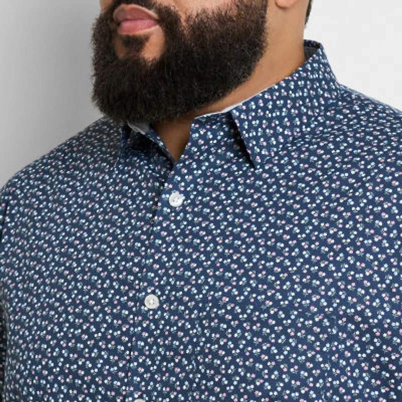 Van Heusen Stain Shield Mens Short Sleeve Regular Fit Stretch Fabric Wrinkle Free Big and Tall Button-Down Shirt