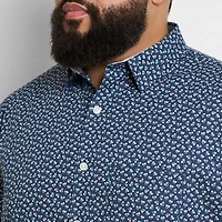 Van Heusen Stain Shield Mens Short Sleeve Regular Fit Stretch Fabric Wrinkle Free Big and Tall Button-Down Shirt