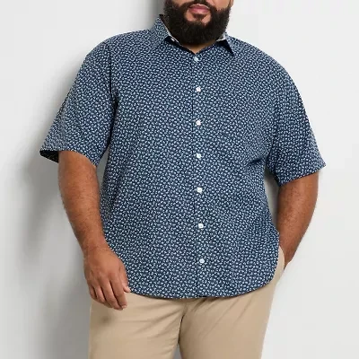 Van Heusen Stain Shield Mens Short Sleeve Regular Fit Stretch Fabric Wrinkle Free Big and Tall Button-Down Shirt