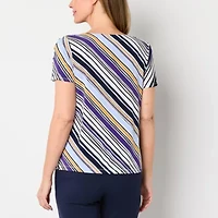 Liz Claiborne Womens Easy-on + Easy-off Round Neck Short Sleeve Adaptive Blouse