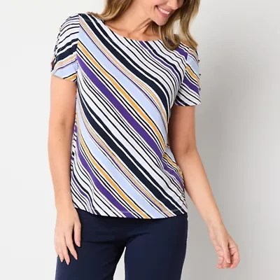 Liz Claiborne Womens Easy-on + Easy-off Round Neck Short Sleeve Adaptive Blouse