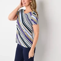 Liz Claiborne Womens Easy-on + Easy-off Round Neck Short Sleeve Adaptive Blouse