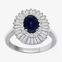 Womens Oval-cut Gemstone & 1 CT. T.W. Lab-Grown Diamond 10K Gold Halo Cocktail Ring