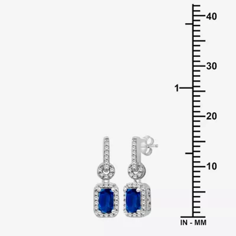 Womens Emerald-cut Gemstone & 1/7 CT. T.W. Natural Diamond 10K Gold Drop Earrings